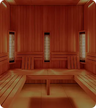 Infrared sauna interior with red light panels